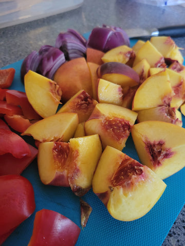 cut up peaches and vegetables